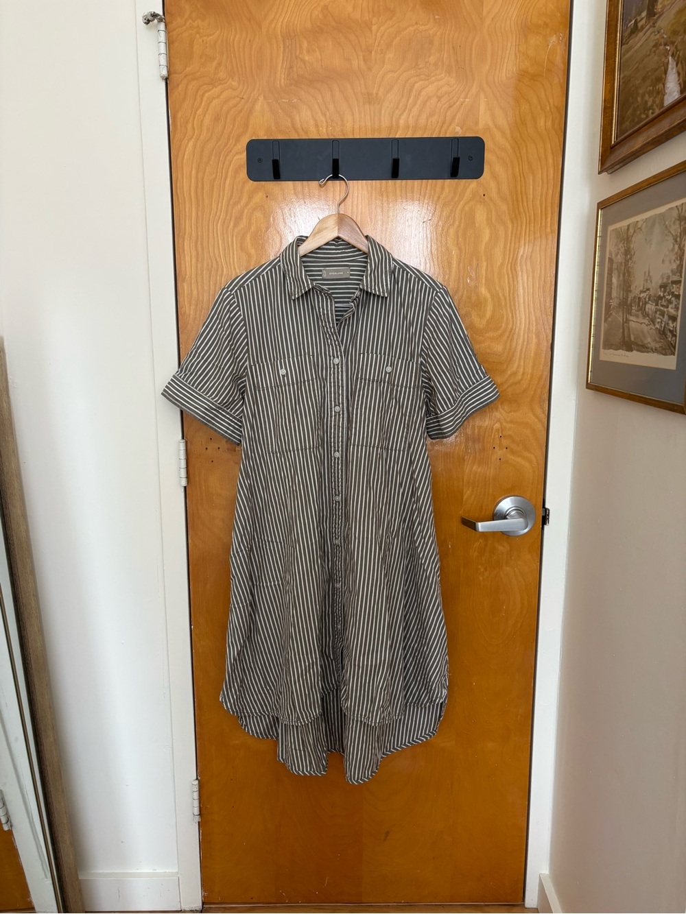 Everlane Striped Button-Down Shirt Dress - Gray and White